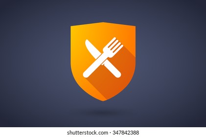 Illustration of a long shadow shield icon with a knife and a fork
