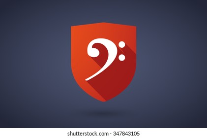 Illustration of a long shadow shield icon with an F clef