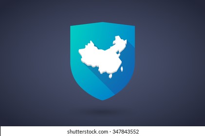 Illustration of a long shadow shield icon with  a map of China
