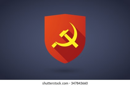 Illustration of a long shadow shield icon with  the communist symbol
