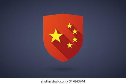 Illustration of a long shadow shield icon with  the five stars china flag symbol