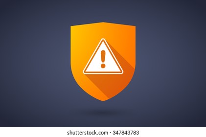 Illustration of a long shadow shield icon with a warning signal