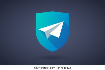Illustration of a long shadow shield icon with a paper plane