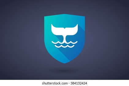 Illustration of a long shadow shield icon with  a whale tail