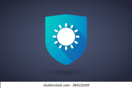 Illustration of a long shadow shield icon with  a sun