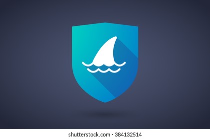 Illustration of a long shadow shield icon with  a shark fin