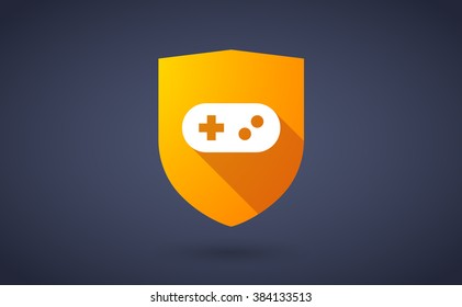 Illustration of a long shadow shield icon with  a game pad
