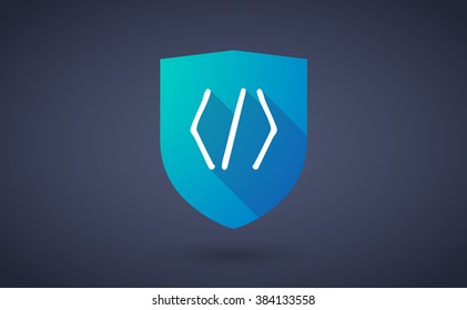 Illustration of a long shadow shield icon with  a code sign