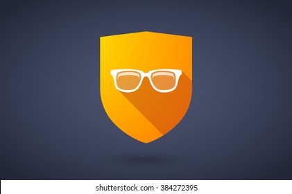 Illustration of a long shadow shield icon with  a glasses