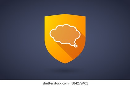 Illustration of a long shadow shield icon with  a comic cloud balloon
