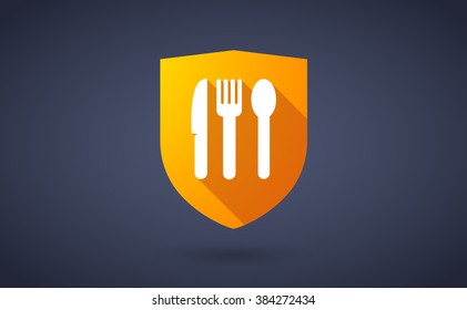Illustration of a long shadow shield icon with  cutlery