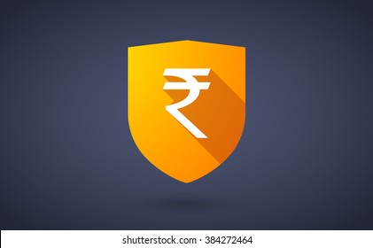 Illustration of a long shadow shield icon with  a rupee sign