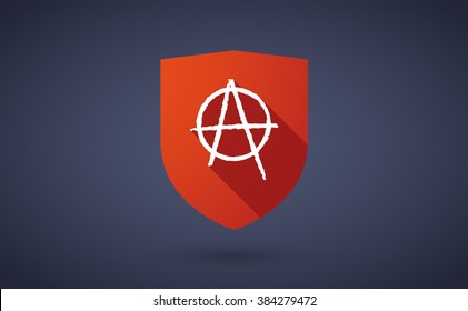 Illustration of a long shadow shield icon with  an anarchy sign