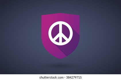 Illustration of a long shadow shield icon with  a peace sign