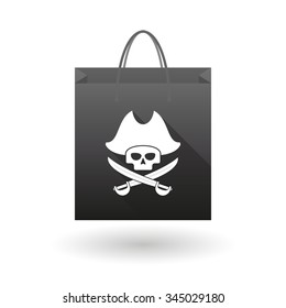 Illustration of a long shadow shopping bag vector icon with a pirate skull