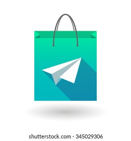 Illustration of a long shadow shopping bag vector icon with a paper plane