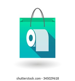 Illustration of a long shadow shopping bag vector icon with a toilet paper roll