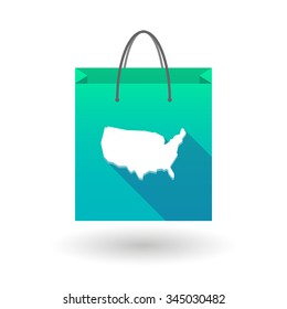 Illustration of a long shadow shopping bag vector icon with  a map of the USA