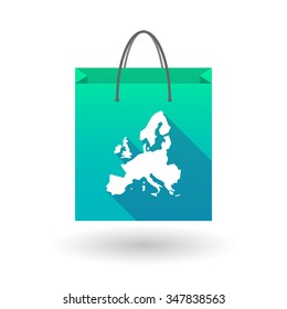 Illustration of a long shadow shopping bag vector icon with  a map of Europe 