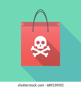 Illustration of a long shadow shopping bag with a skull