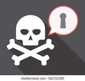 Illustration of a long shadow skull and bones  with a comic balloon and a key hole