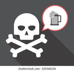 Illustration of a long shadow  skull with a comic balloon and  a beer jar icon