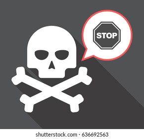 Illustration of a long shadow  skull with a comic balloon and  a stop signal