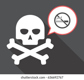 Illustration of a long shadow  skull with a comic balloon and  a no smoking sign
