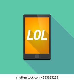 Illustration of a long shadow smart phone with    the text LOL