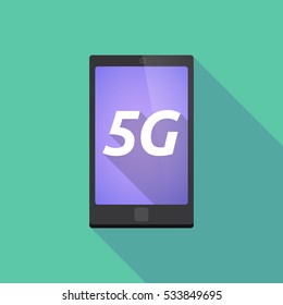 Illustration of a long shadow smart phone with    the text 5G