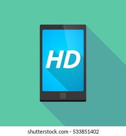 Illustration of a long shadow smart phone with    the text HD