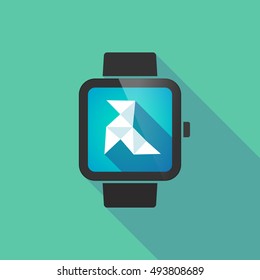 Illustration of a long shadow smart watch with  a paper bird