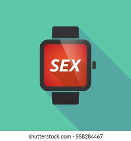 Illustration of a long shadow smart watch with    the text SEX