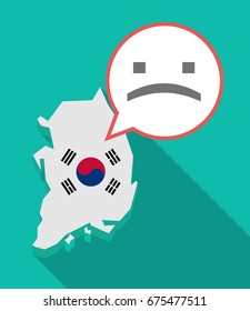 Illustration of a long shadow South Korea map, his flag and a comic balloon with a sad text face