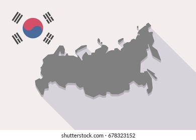 Illustration of a long shadow South Korea flag with  a map of Russia