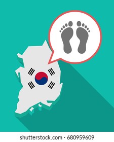 Illustration of a long shadow South Korea map, his flag and a comic balloon with two footprints