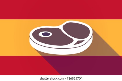 Illustration of a long shadow Spain flag with  a steak icon