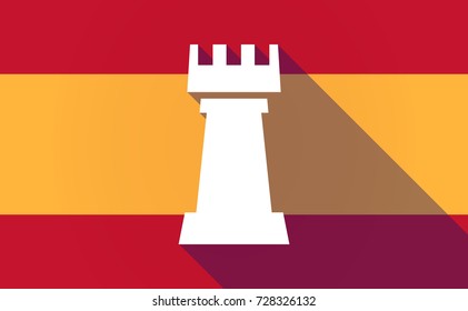 Illustration of a long shadow Spain flag with a  rook   chess figure