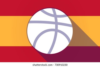 Illustration of a long shadow Spain flag with  a basketball ball