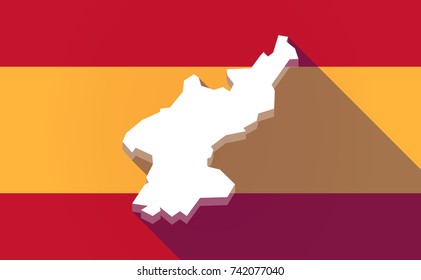 Illustration of a long shadow Spain flag with  the map of North Korea