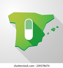 Illustration of a long shadow Spain icon with a pill