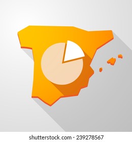 Illustration of a long shadow Spain icon with a pie chart