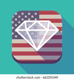 Illustration of a long shadow square app button with the United States of America flag and a diamond