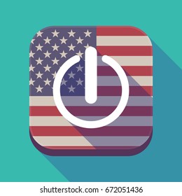 Illustration of a long shadow square app button with the United States of America flag and an off button