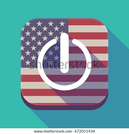 Illustration of a long shadow square app button with the United States of America flag and an off button