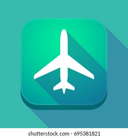 Illustration of a long shadow square applicatio button with a plane
