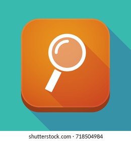 Illustration of a long shadow square applicatio button with a magnifier
