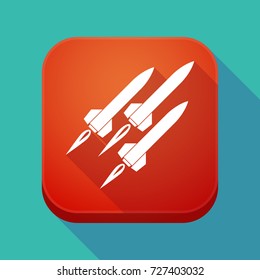 Illustration of a long shadow square applicatio button with missiles
