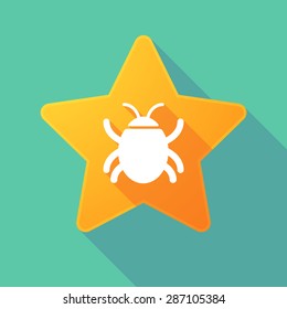 Illustration of a long shadow star icon with a bug
