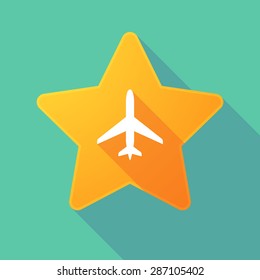 Illustration of a long shadow star icon with a plane